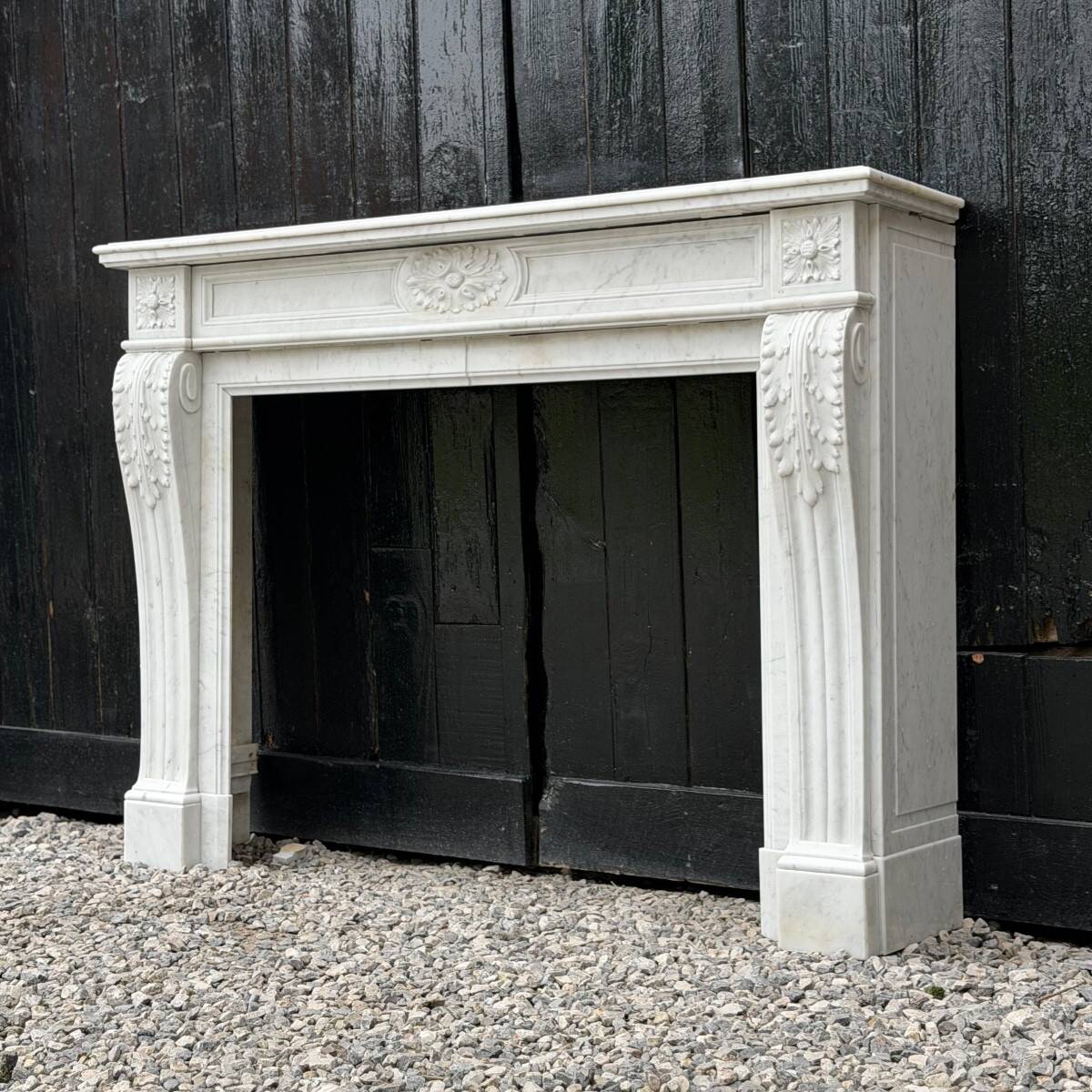 Louis XVI style fireplace in Carrara marble, circa 1880.