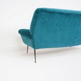 Italian Velvet Three-Seater Sofa, 1950