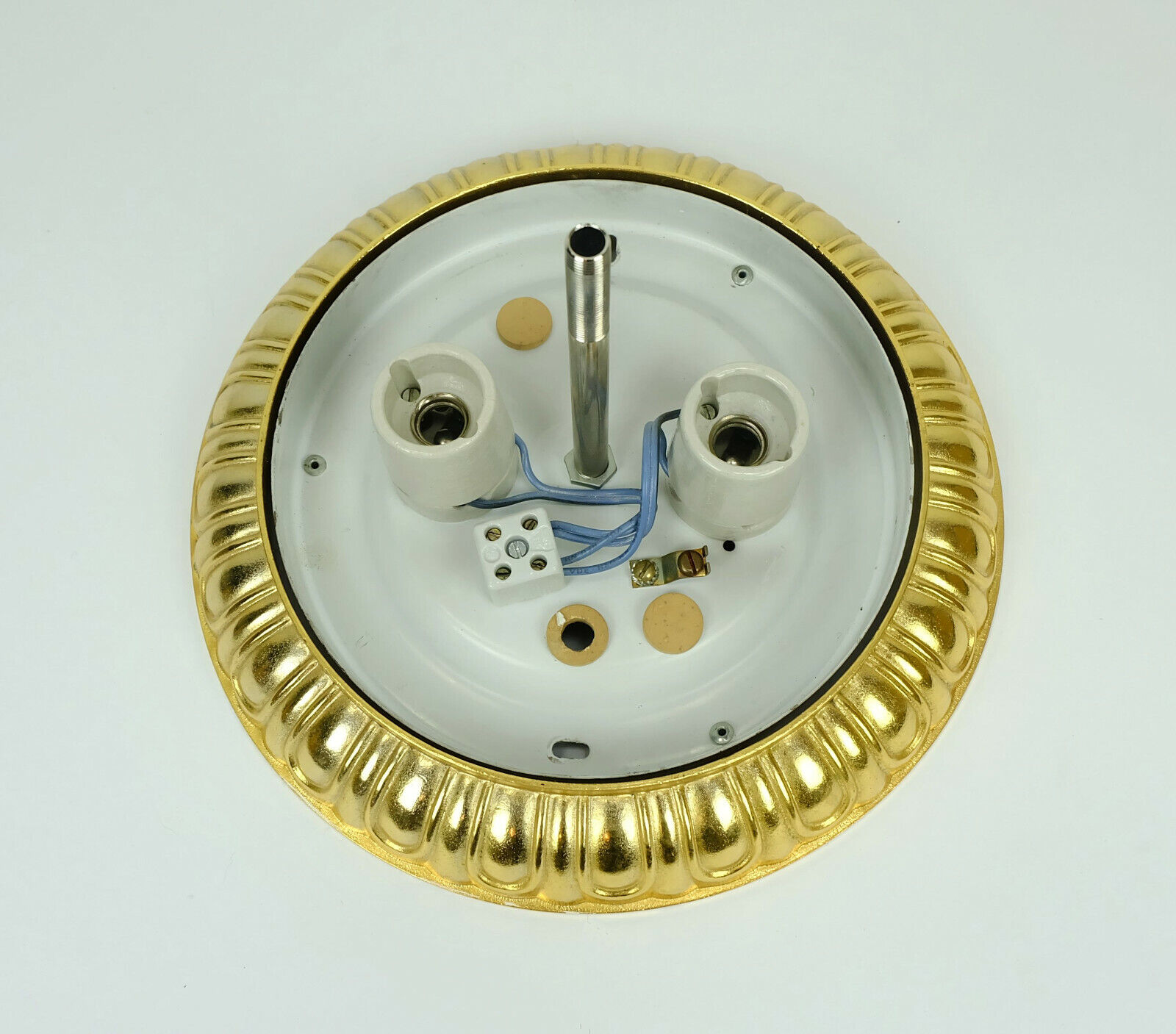 Vintage soelken ceiling lamp textured glass and gilt aluminum 1970s - 2 available