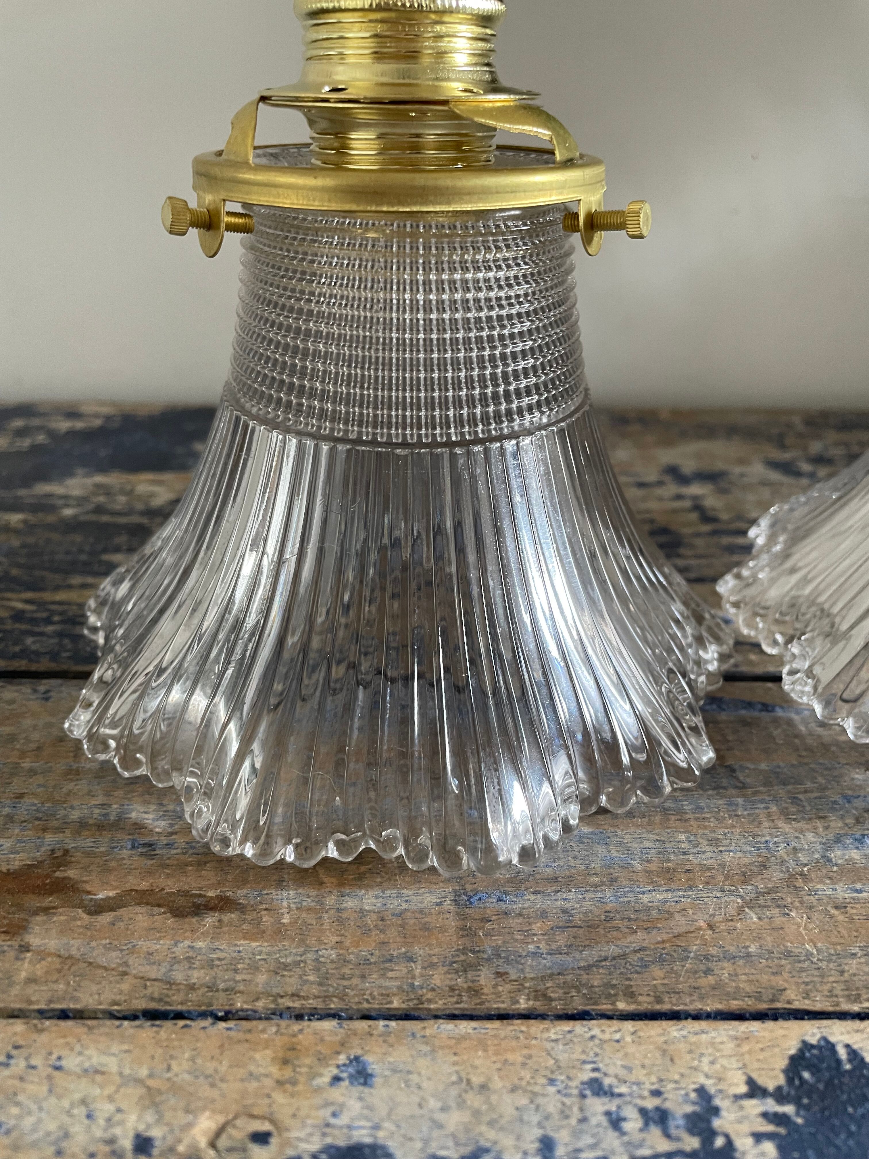 Pair of vintage holophane glass sconces electrified