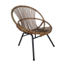Rattan shell armchair - black metallic tubular base - 1960