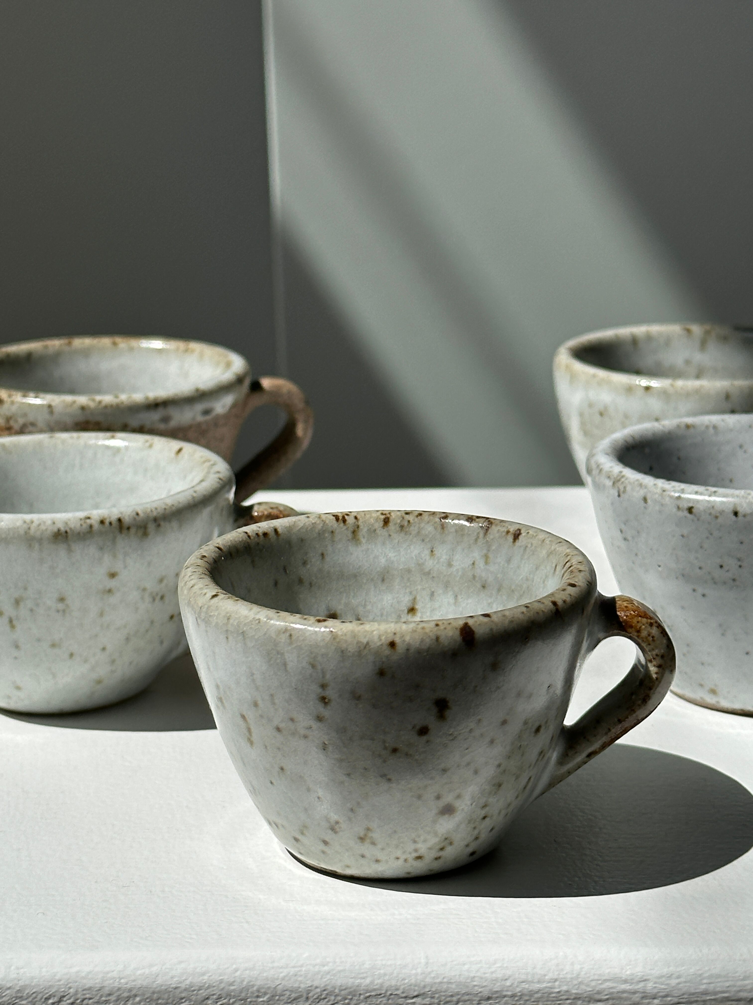 Set of 5 Indonesian ceramic handle coffee cups