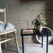 Black wood and bamboo side table