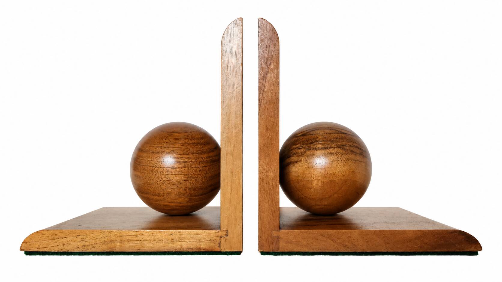 Pair of solid wood bookends with turned spheres – Minimalist design