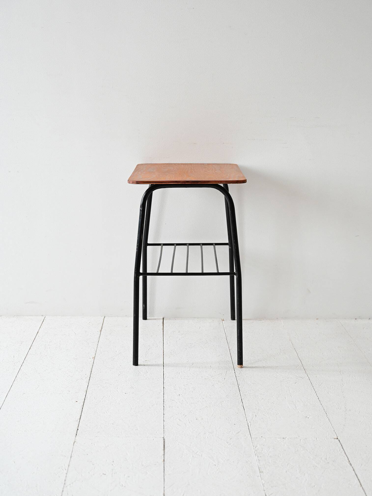 Vintage Scandinavian pine and metal side table