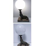art deco seal lamp marble opaline metal