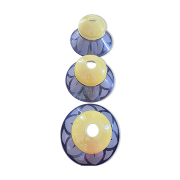 Lot de 3 tulipes en verre dépoli et opaline jaune — 1970