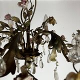 Chandelier with a floral porcelain decoration and pendants