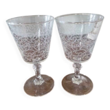 2 large engraved water glasses in arabesque.