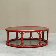 Table basse « Sang de Boeuf » en bambou laqué et verre, 20ème siècle