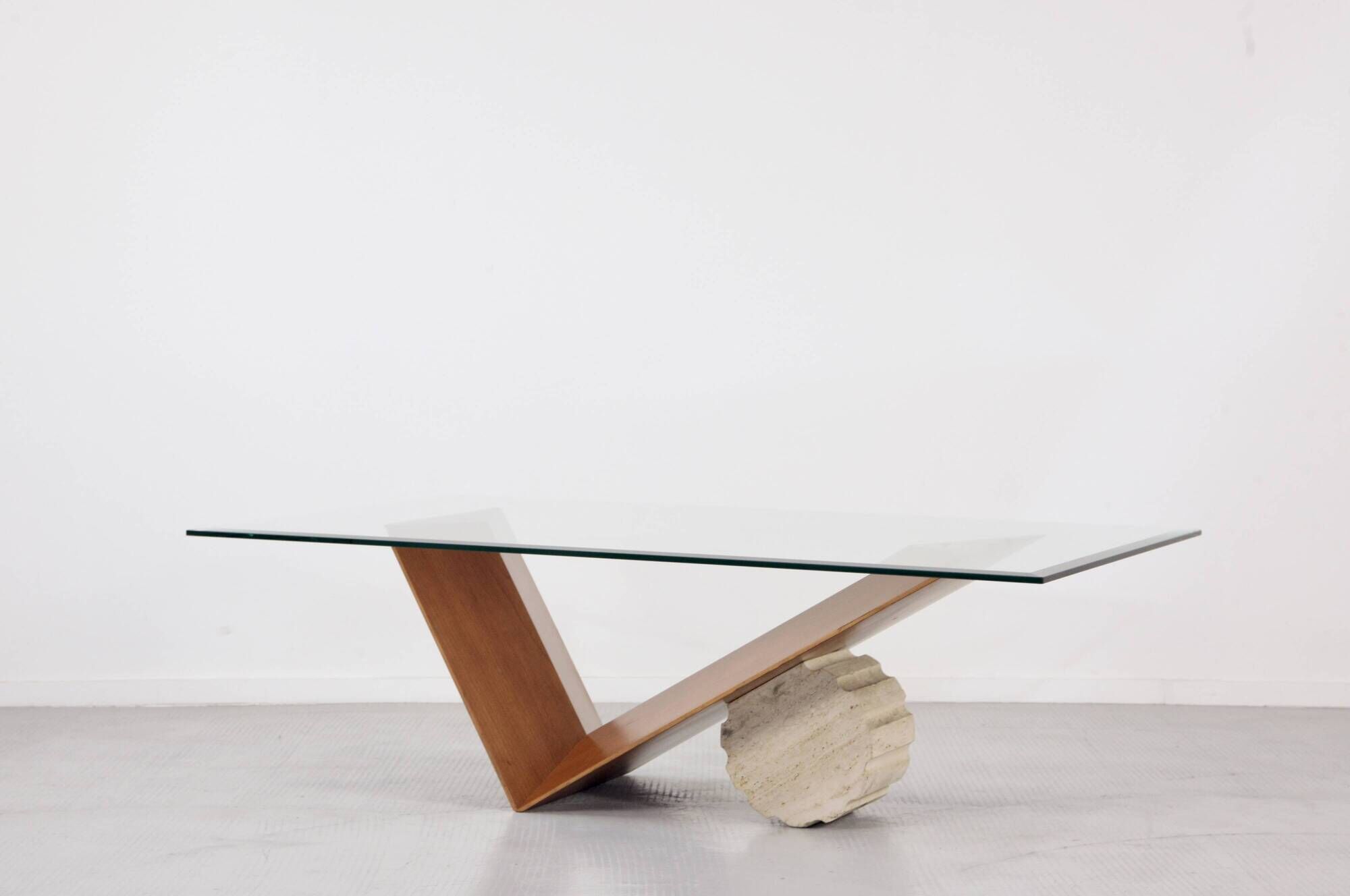 1990s Italian Cattelan 'Valentino' Walnut And Travertine Table.