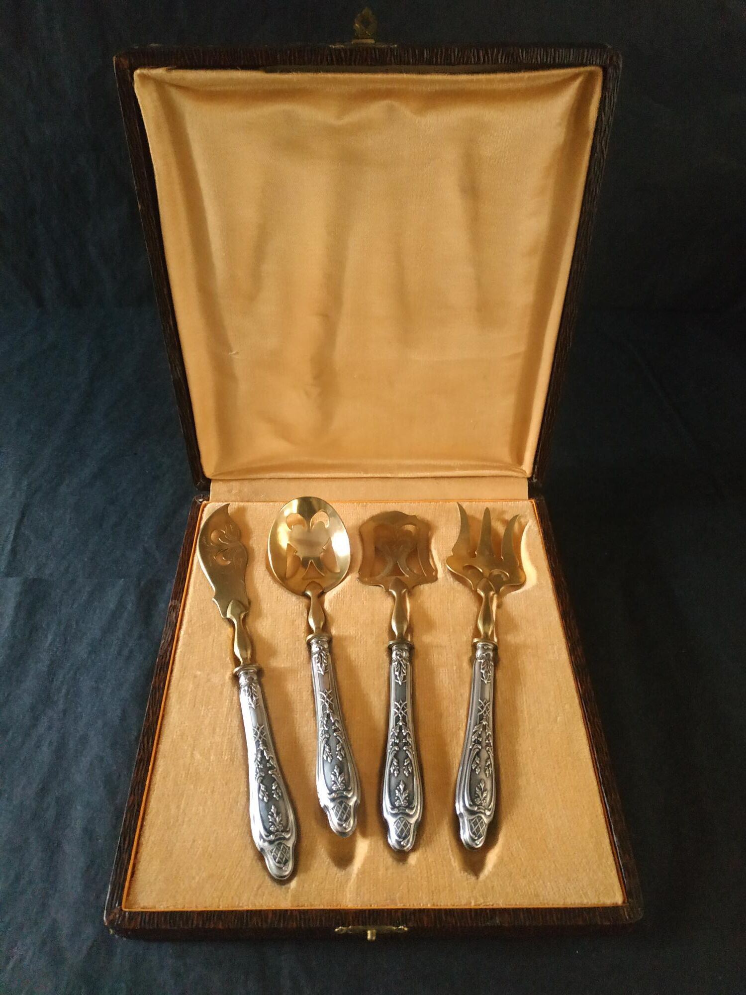 Box covered service with sweets silverware old boc