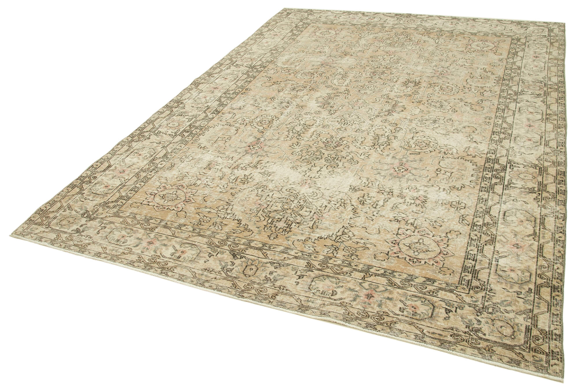Hand-knotted vintage turkish beige carpet 208 cm x 283 cm