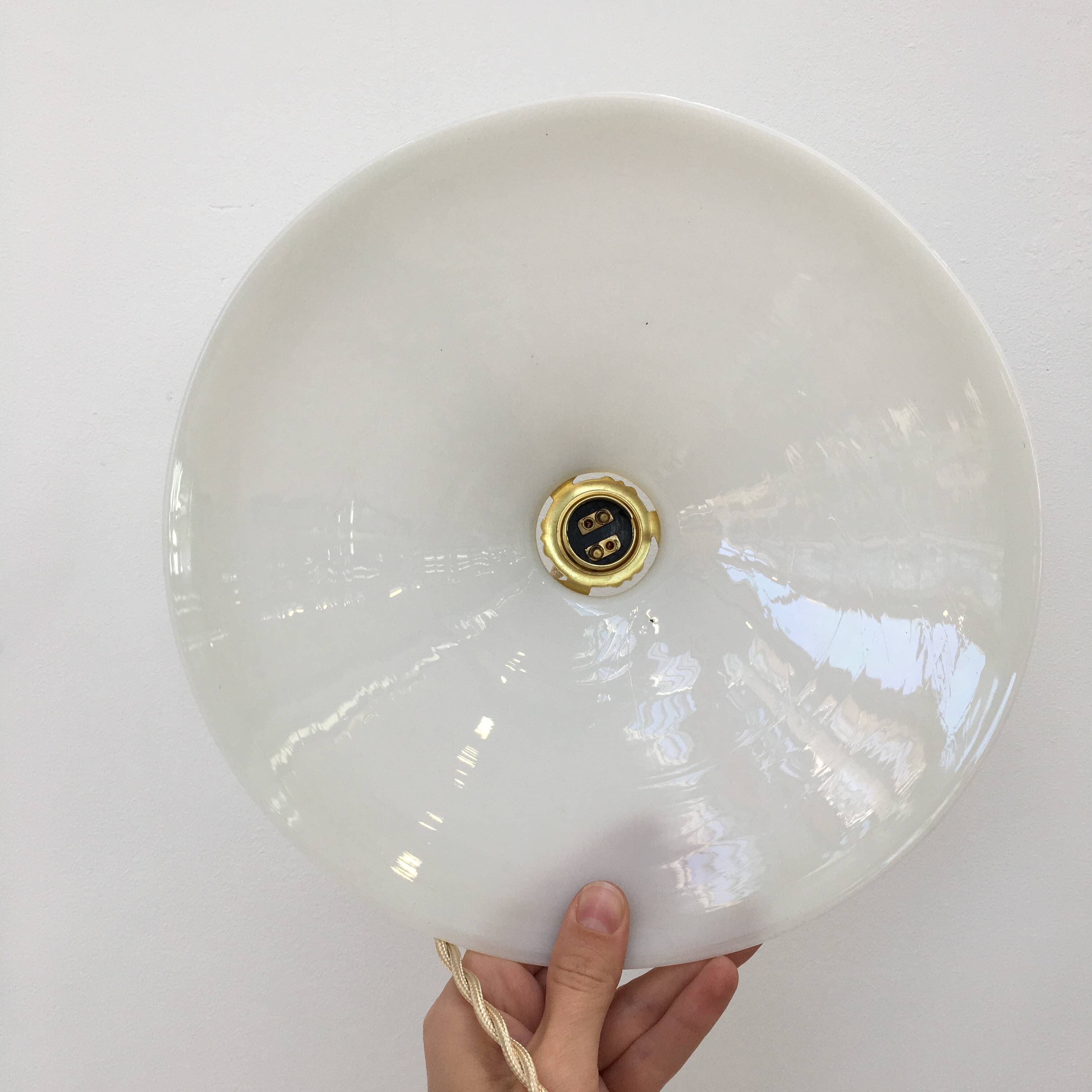 Series of two vintage pendant lights in white opaline