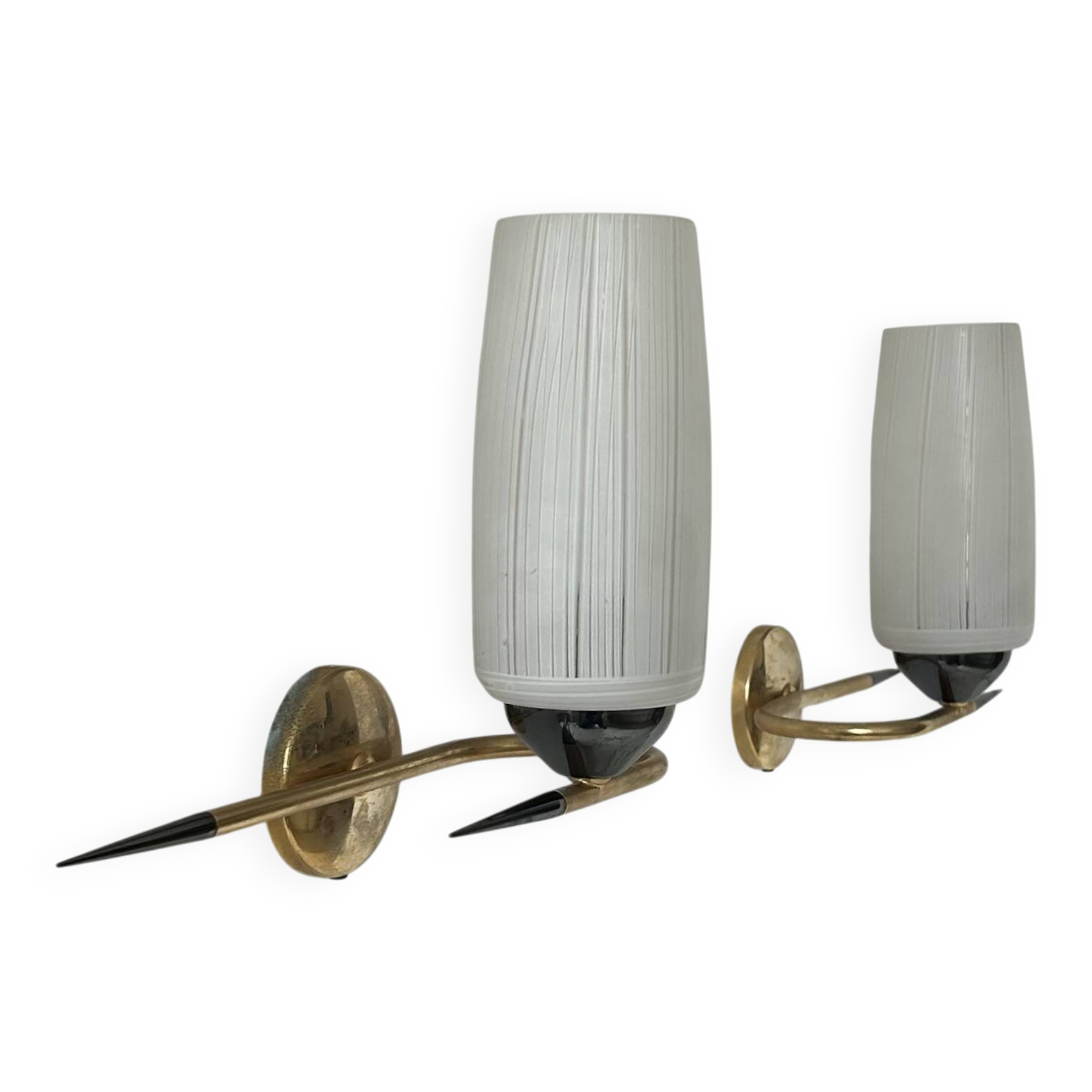 Paire d'appliques vintage laiton et verre, France, 1950