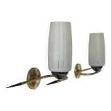 Paire d'appliques vintage laiton et verre, France, 1950