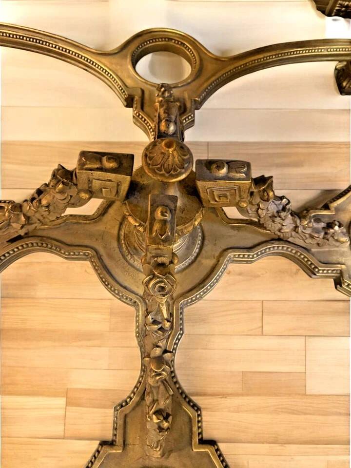 Large Square Louis XV Style Table in Carved Gilded Beech and Brown Marble