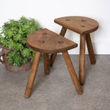 Set of 2 wooden tripod stools