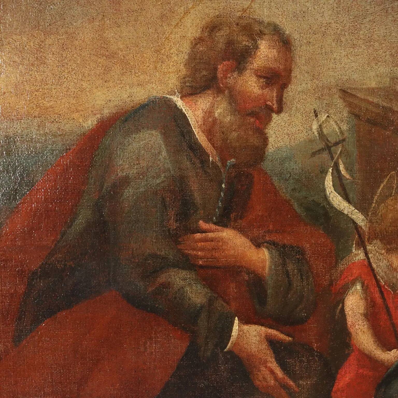 The Holy Family with saints, old painting from the 17th-18th century.