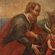The Holy Family with saints, old painting from the 17th-18th century.