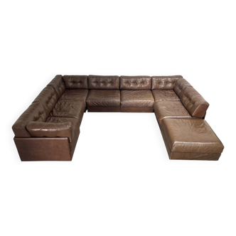 Canapé de salon modulaire XXL vintage en cuir, années 1970