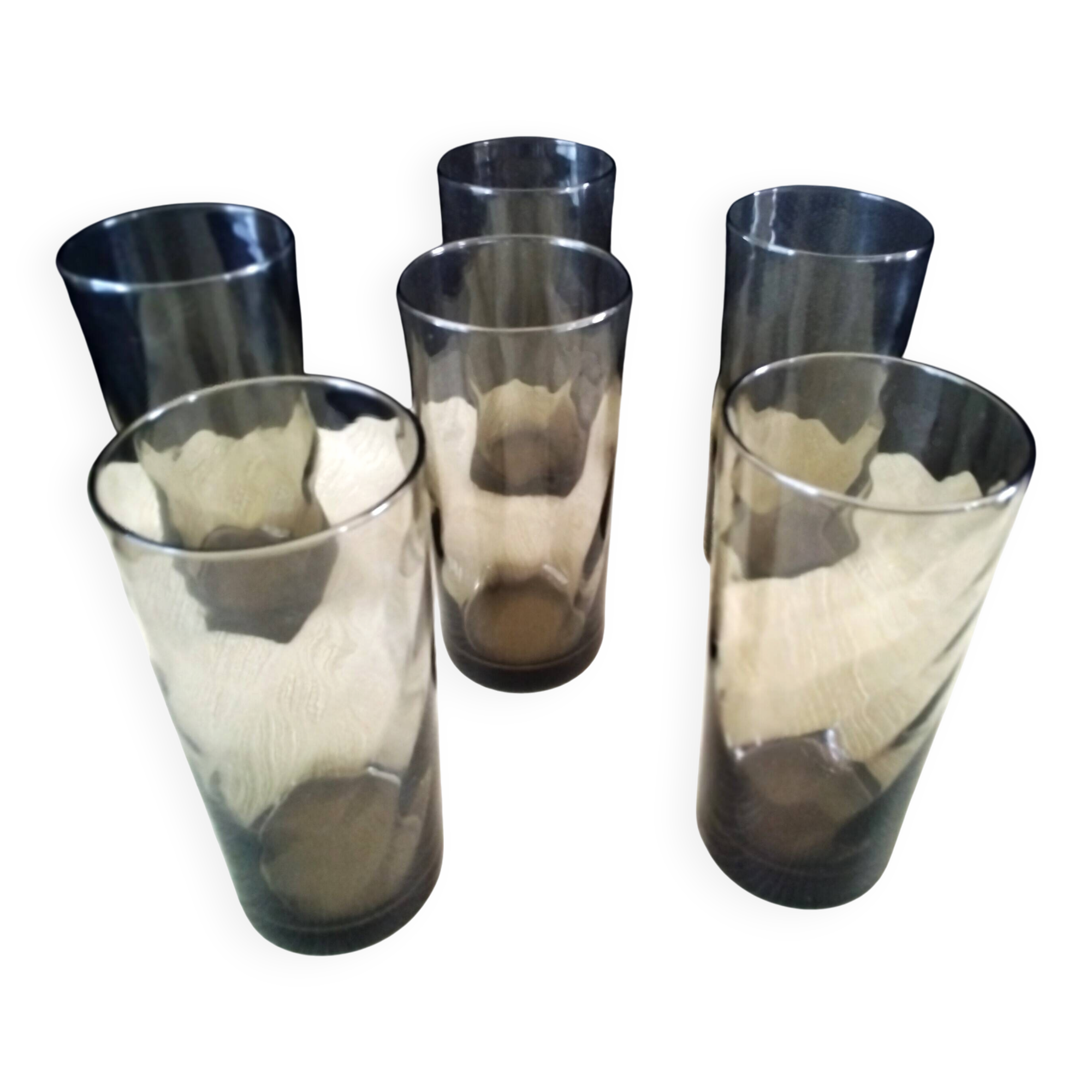 6 smoke-coloured glasses, torso effect, 1970s