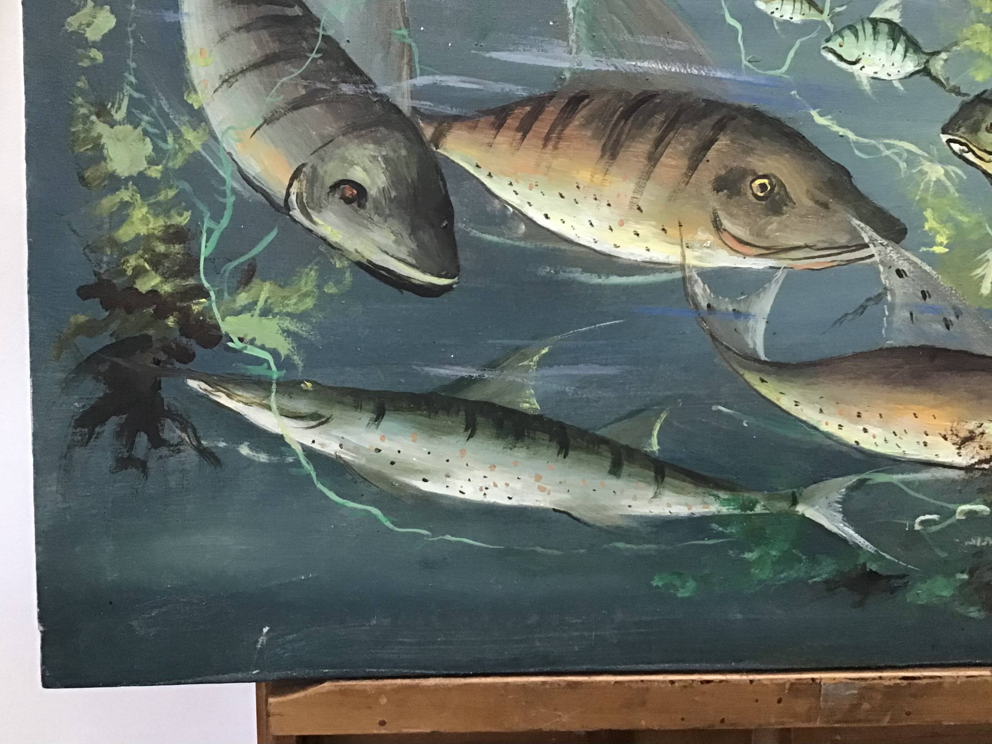 Congolese School Aquatic fauna Oil on canvas signed