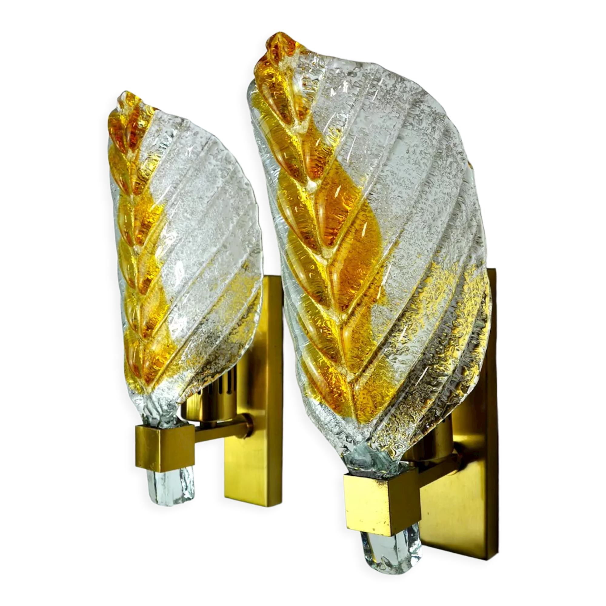 Pair of "leaf" wall lamps by Carl Fagerlund, orange Murano glass, Germany, 1970