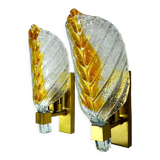Pair of "leaf" wall lamps by Carl Fagerlund, orange Murano glass, Germany, 1970