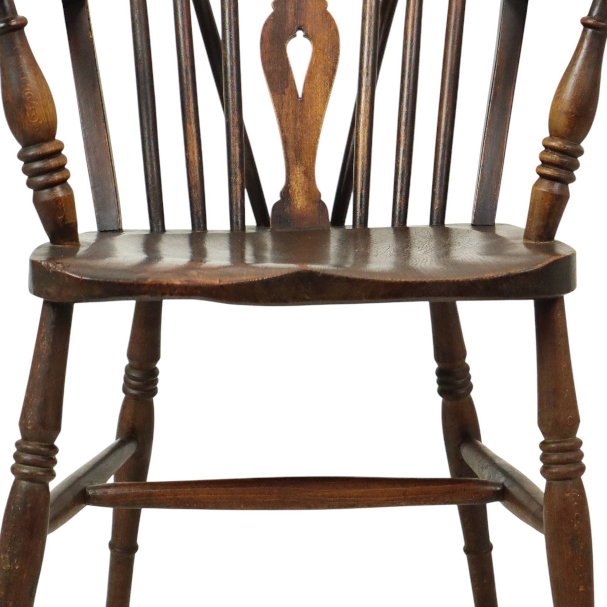 Chaise Windsor ancienne en bois de hêtre et d'orme avec dossier à roulettes, XIXe siècle