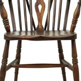 Chaise Windsor ancienne en bois de hêtre et d'orme avec dossier à roulettes, XIXe siècle