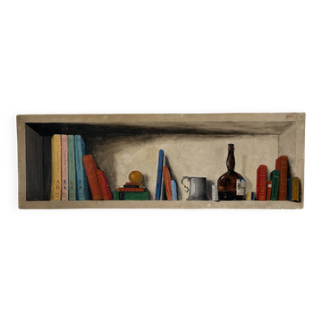 “The Bookshelf” étagères Londonnienes de R Steed, huile sur panneau