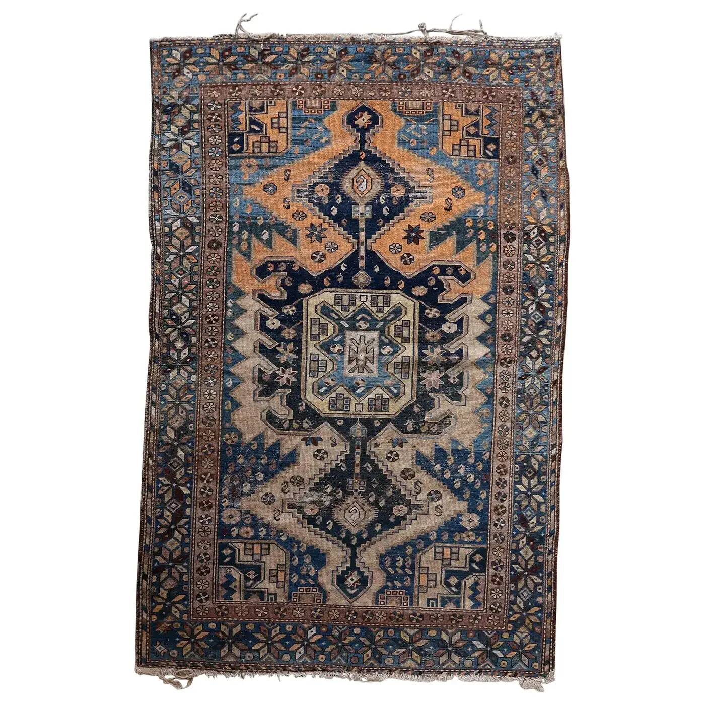 Handmade antique Caucasian Shirvan rug 126cm x 191cm, 1900s