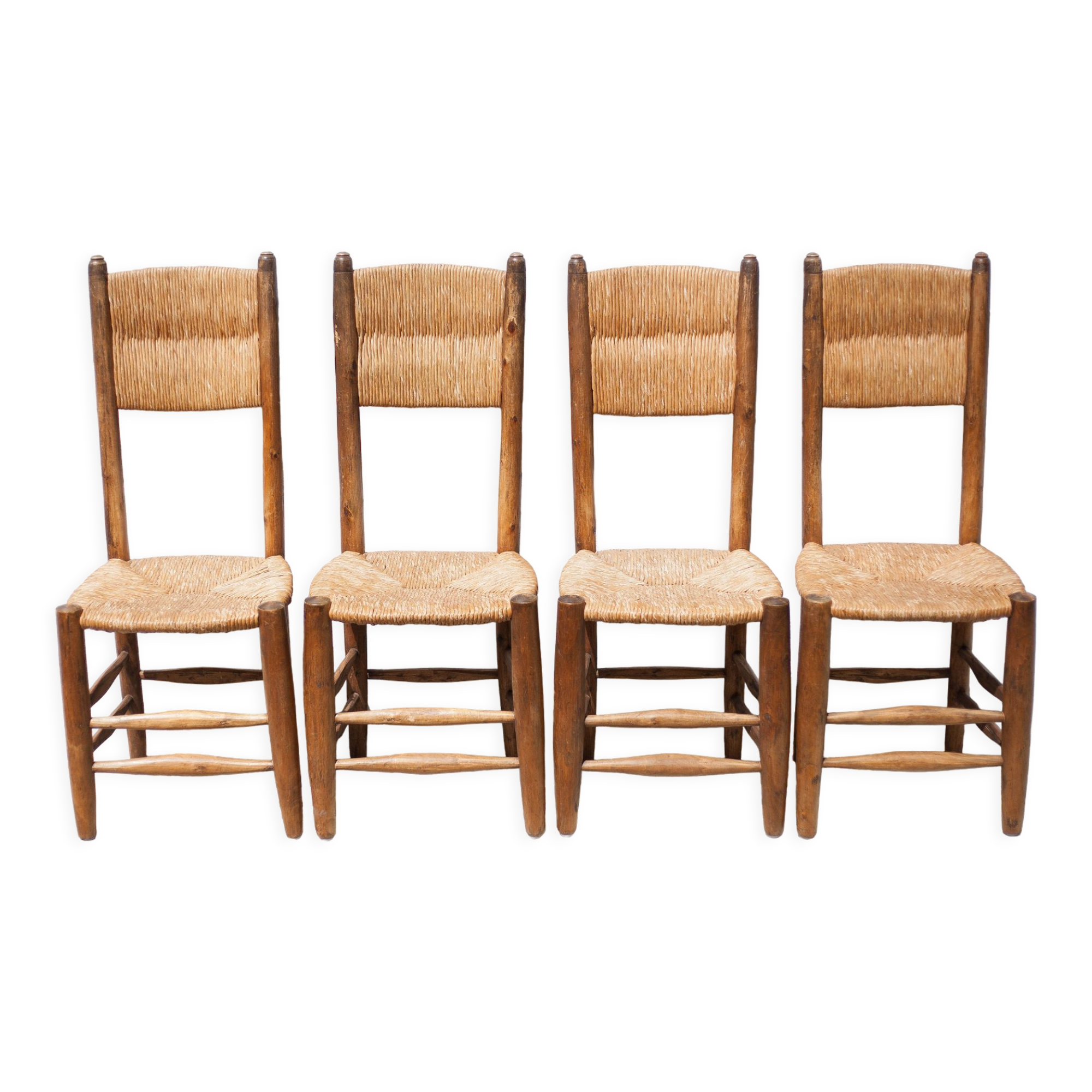 Wooden and straw chair x 4, chair with seat and straw back, chalet, countryside, decoration