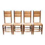 Wooden and straw chair x 4, chair with seat and straw back, chalet, countryside, decoration