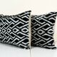 Paire de coussin Ikat Velvet Pillow Cover, Set of Two Geometric Design Silk Lumbar Pillow Cover, Black and B