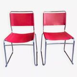 2 tubular chairs in red leatherette, Italy, Design, 1970