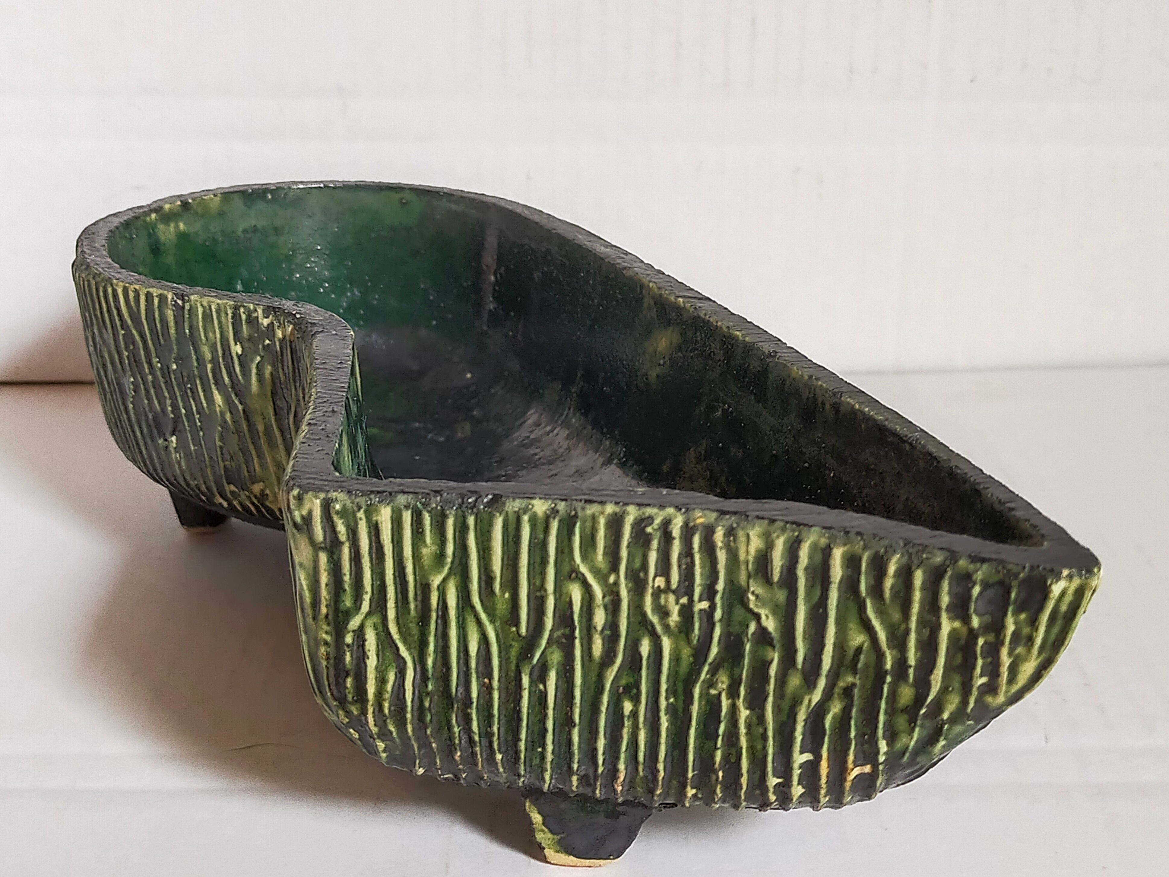 Vintage free-form tripod ceramic cactus planter