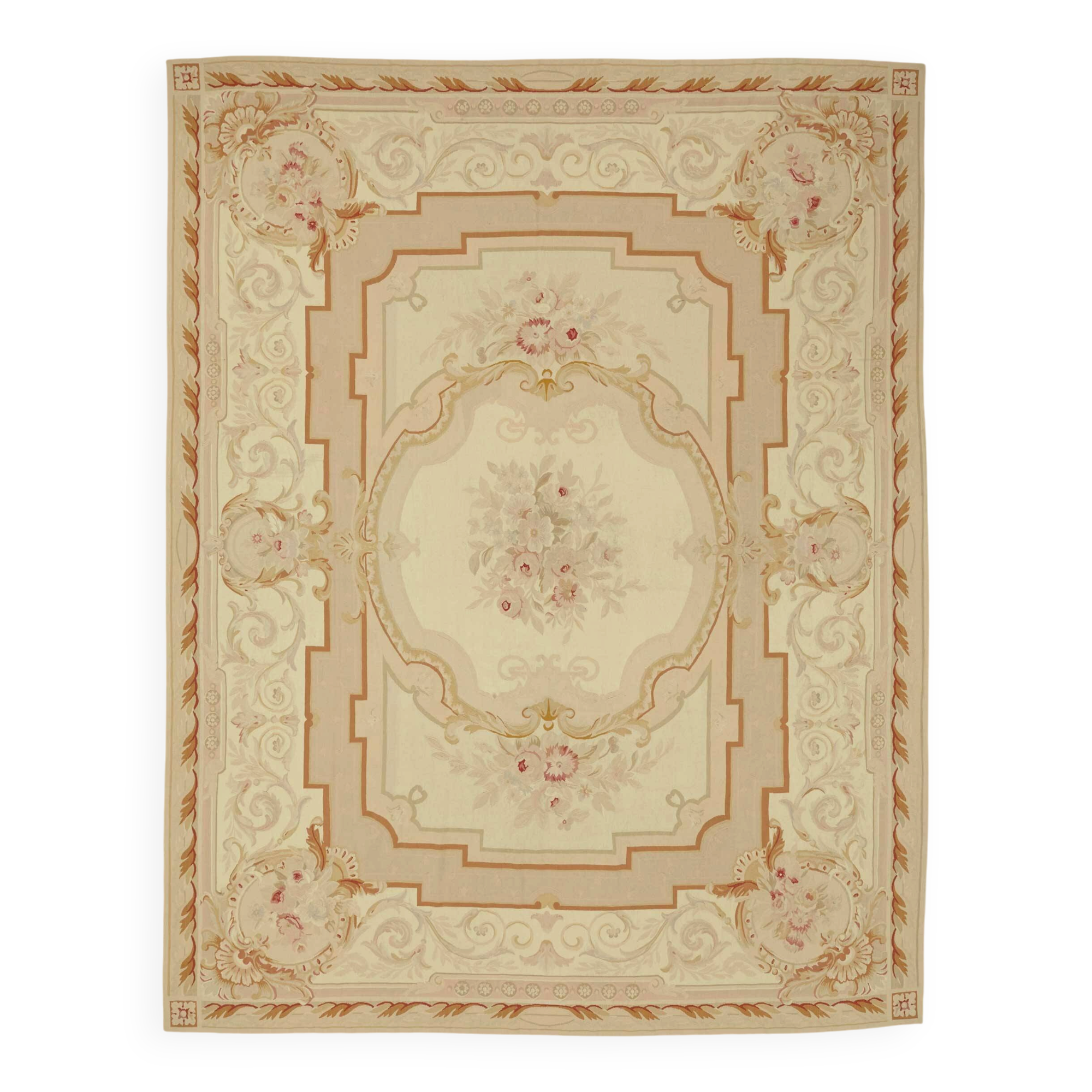 Handmade European Vintage Aubusson Kilim 308 cm x 397 cm