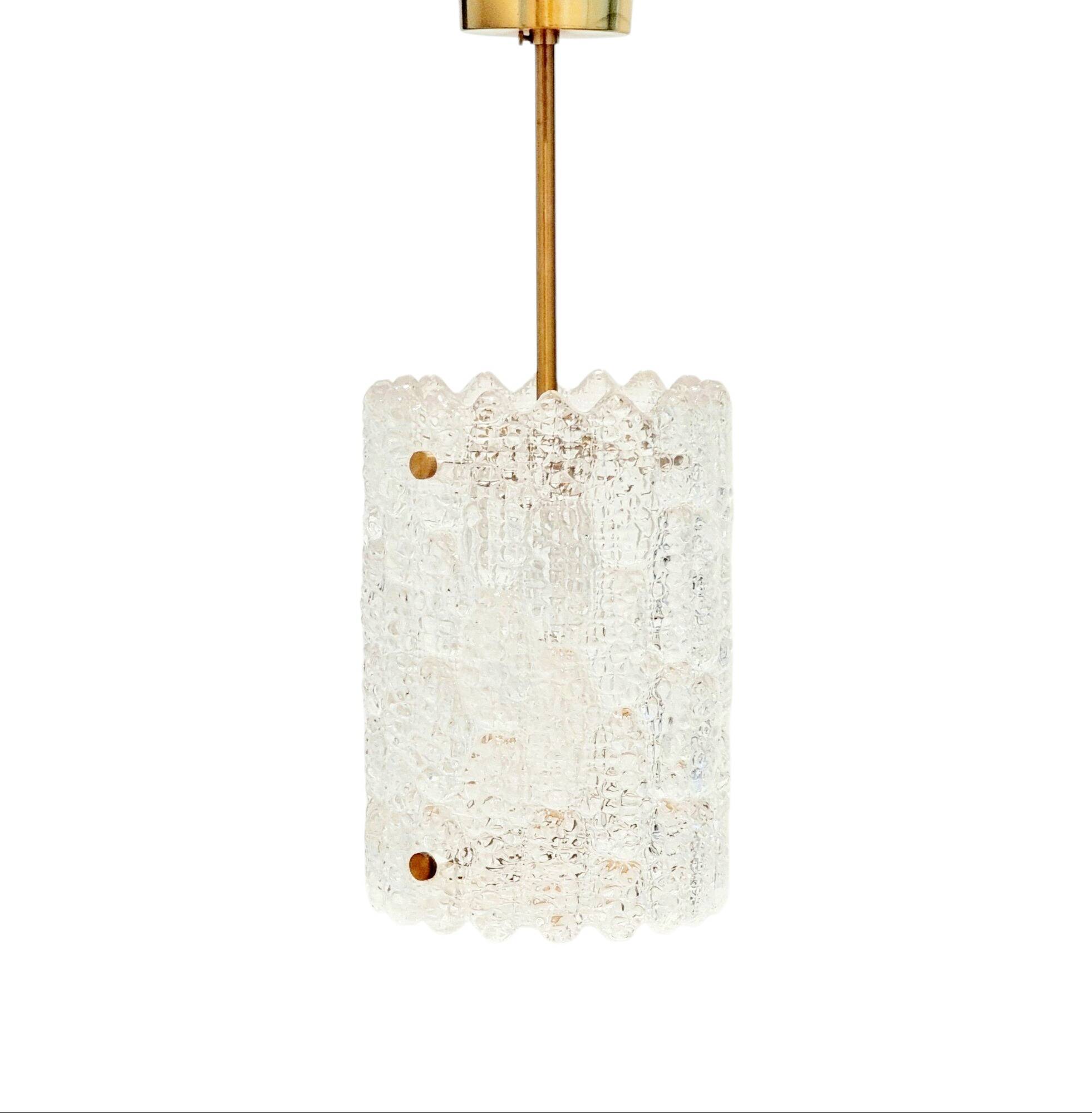 Mid-Century Scandinavian Crystal Glass & Brass Ceiling Light by C.Fagerlund