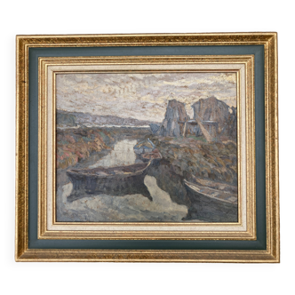 Painting - The fishing boat on the Berre pond - F Olivier