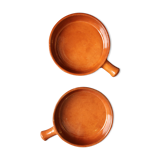 Two enameled terracotta fondue pots
