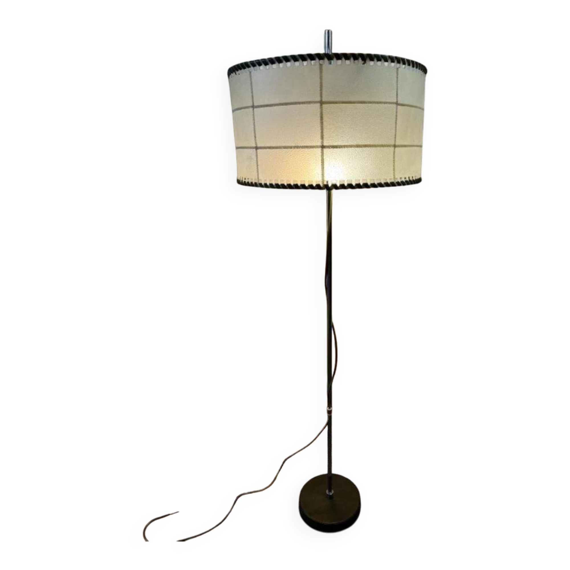 Vintage floor lamp with parchment and leather shade, 1960s