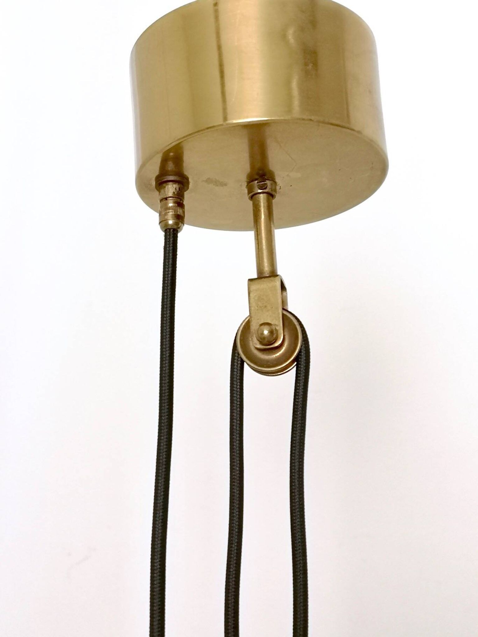 White Ceramic and Brass Adjustable Pendant Lamp, Italy