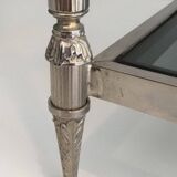 Neoclassical silver coffee table with bluish glass tops