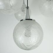 Suspension en verre et chrome à 4 lumières de style mid-century moderne, lumière en cascade des années 1970.