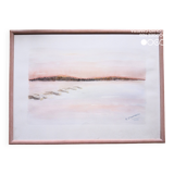 Watercolor on paper - sunset on a beach with boats, framed, signed B. Ernewein