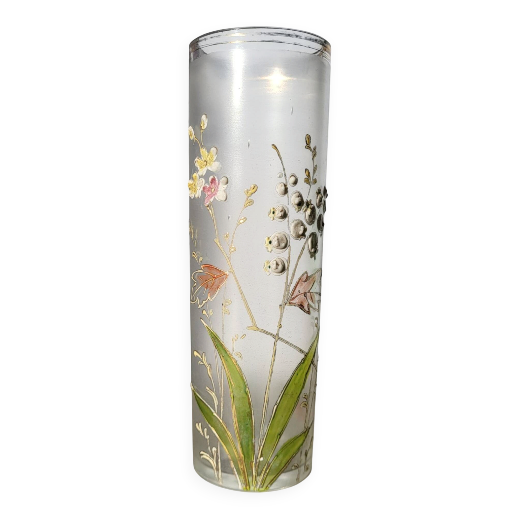 Art Nouveau enamelled glass cylinder vase