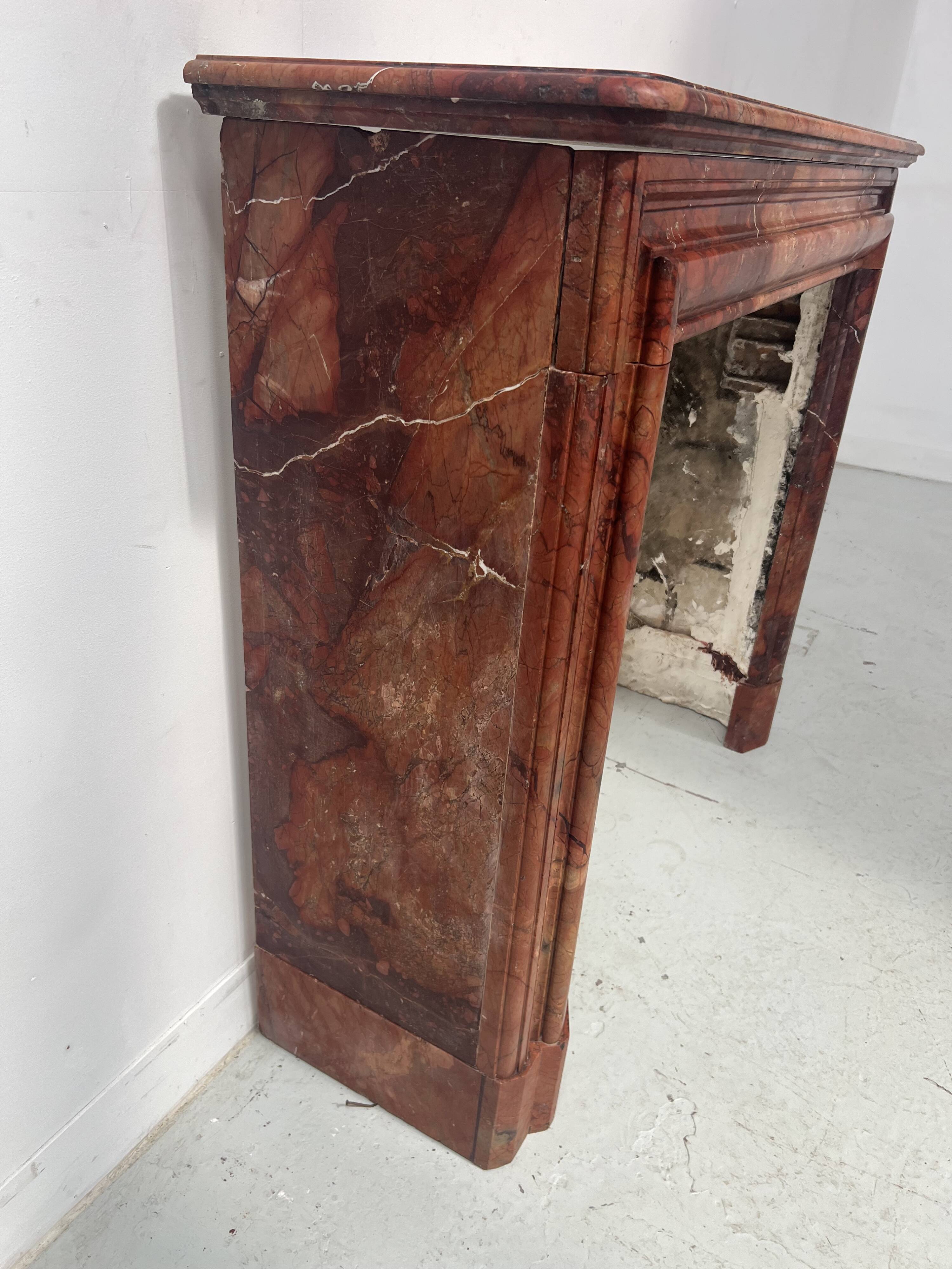 Louis Philippe fireplace in red breccia marble, 19th century