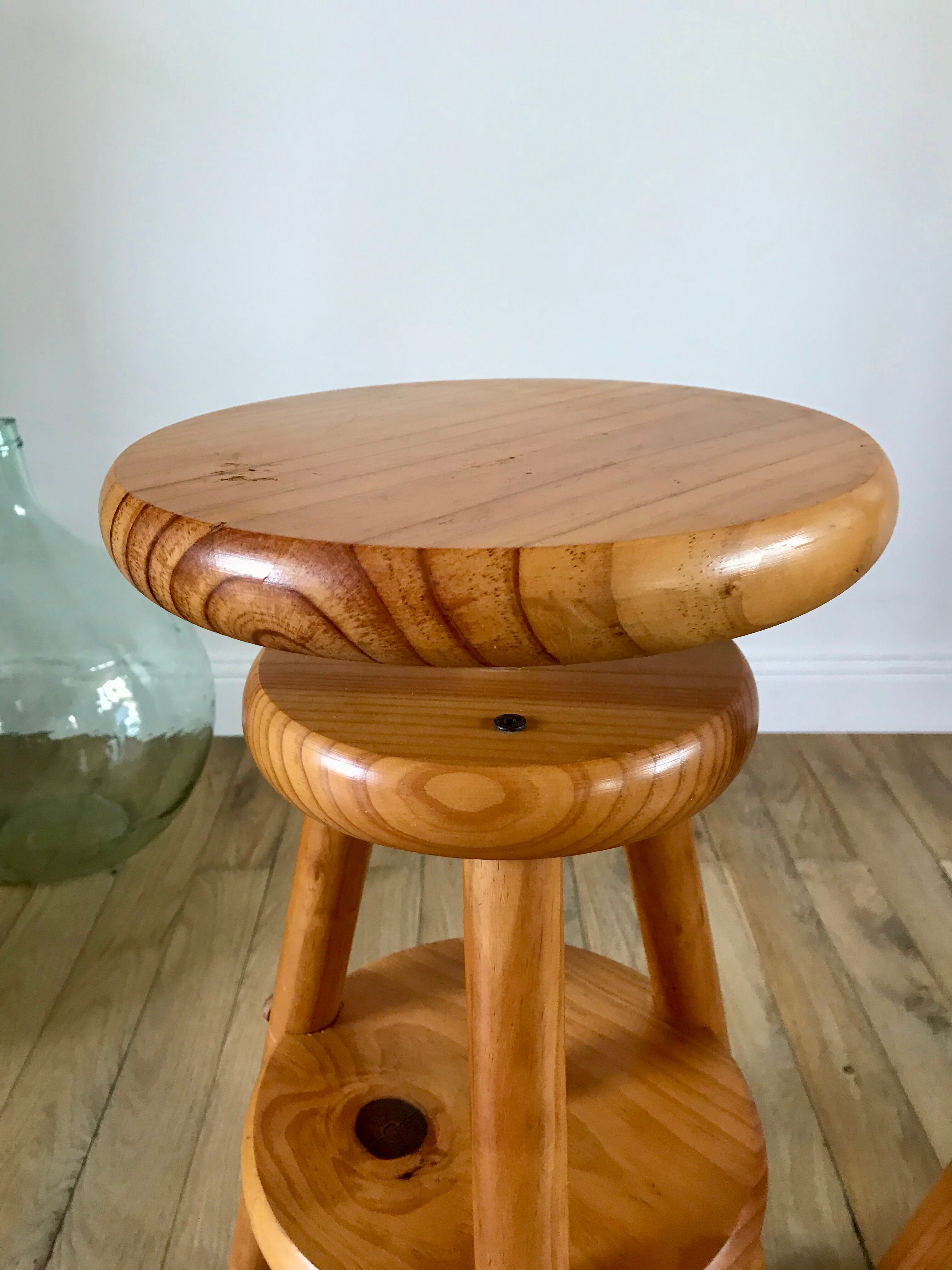 pair of adjustable architect stools pine style 60s